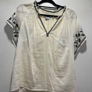 Old Navy Cream Blouse with Black Embroidery
